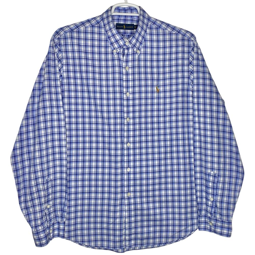 Ralph Lauren Heritage Plaid Shirt Blue White Button Up Mens Size XL Preppy
